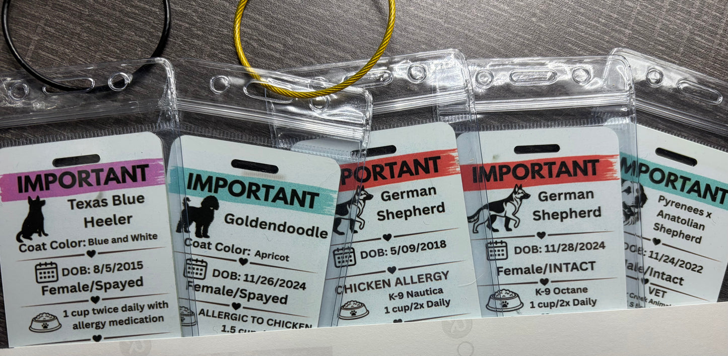 Emergency pet info tags